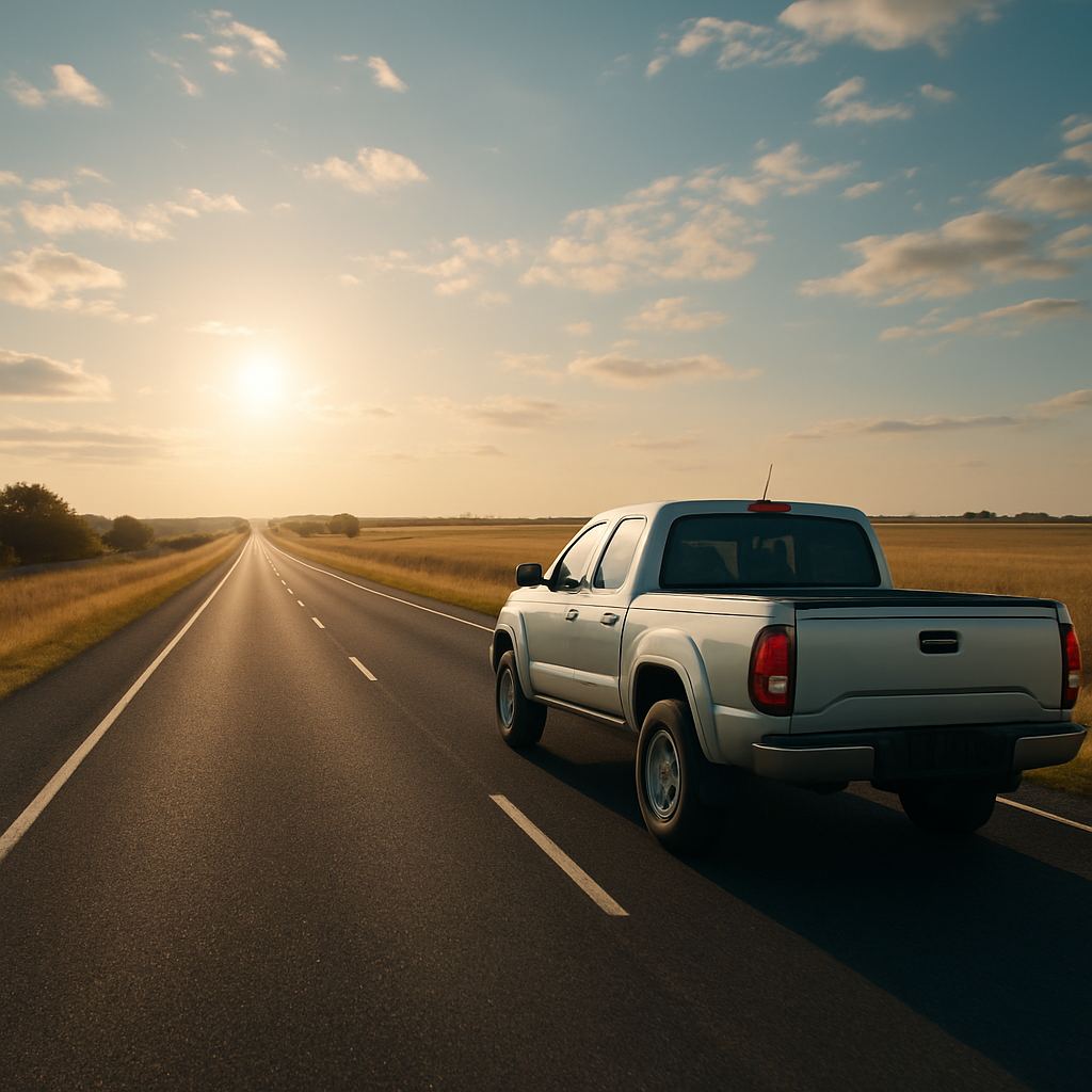 Pickup truck sun on the horizon. Image generated by ChatGPT by the author.